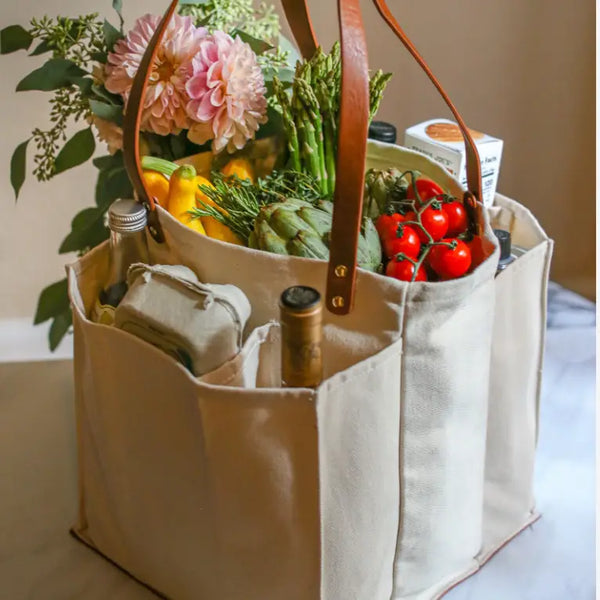 Heavy Canvas Tote Bag | Reusable Multi-Pocket Market Tote